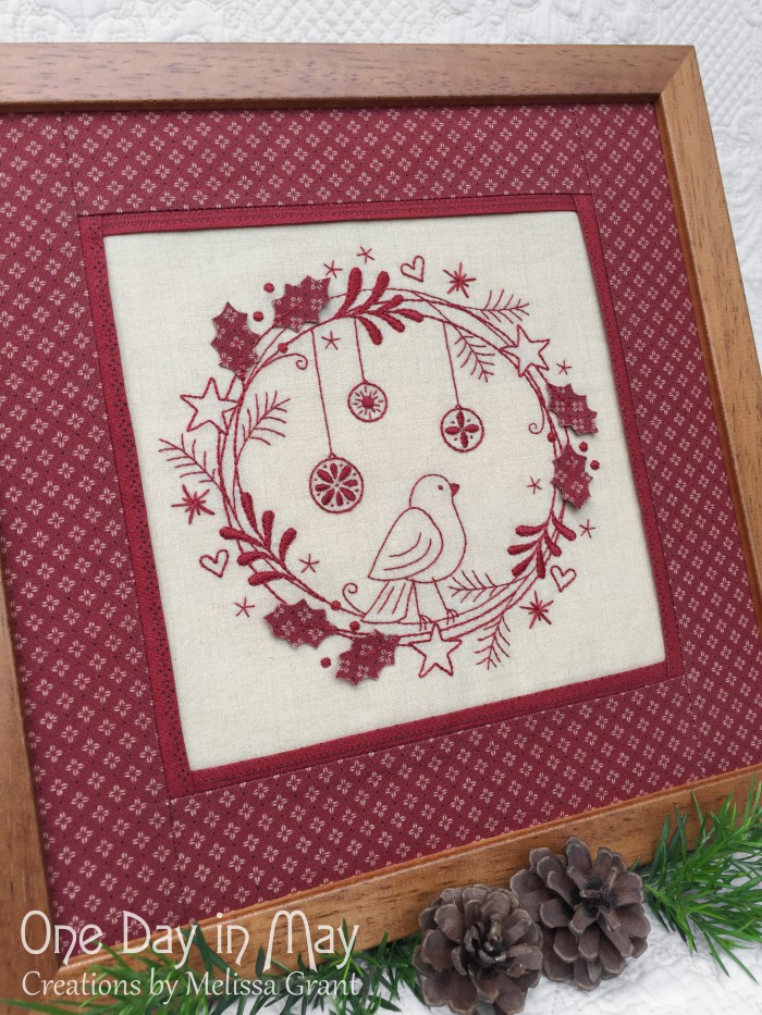 Redwork Christmas Wreath - framed