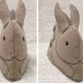 Bunny in the Blackberries ~ zipper pouch face detail