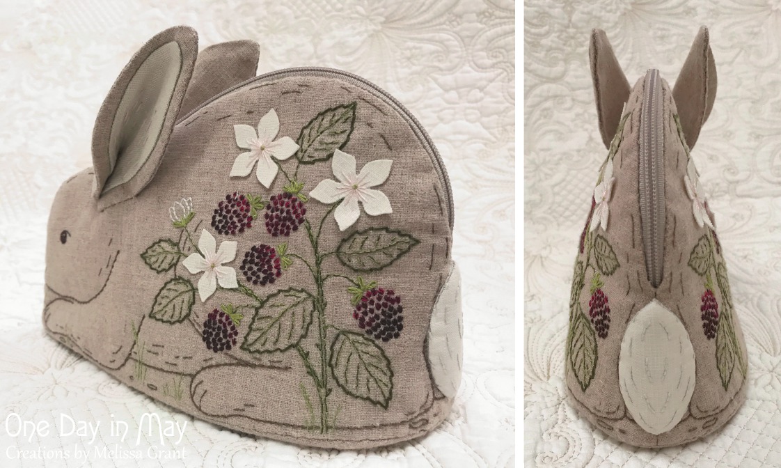 Bunny in the Blackberries ~ zipper pouch - tail detail